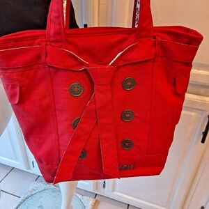 OGIO Hamptons Red Canvas Computer Tote With Ribbon And  Button Accents